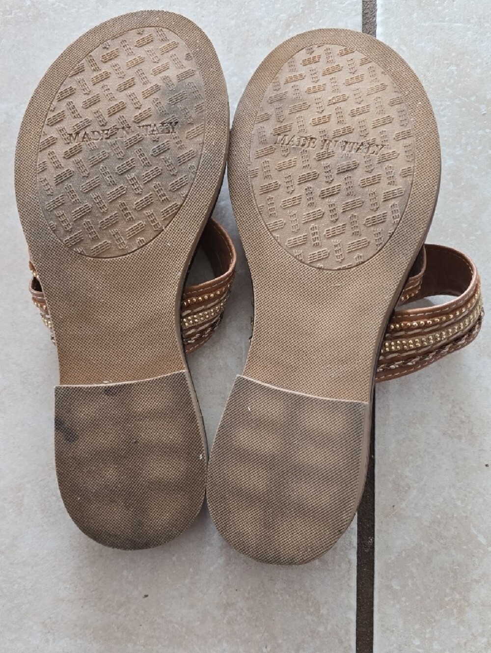 Italian Shoemakers Tan Sz 8 Leather Beaded Slide Sandals - Picture 4 of 5